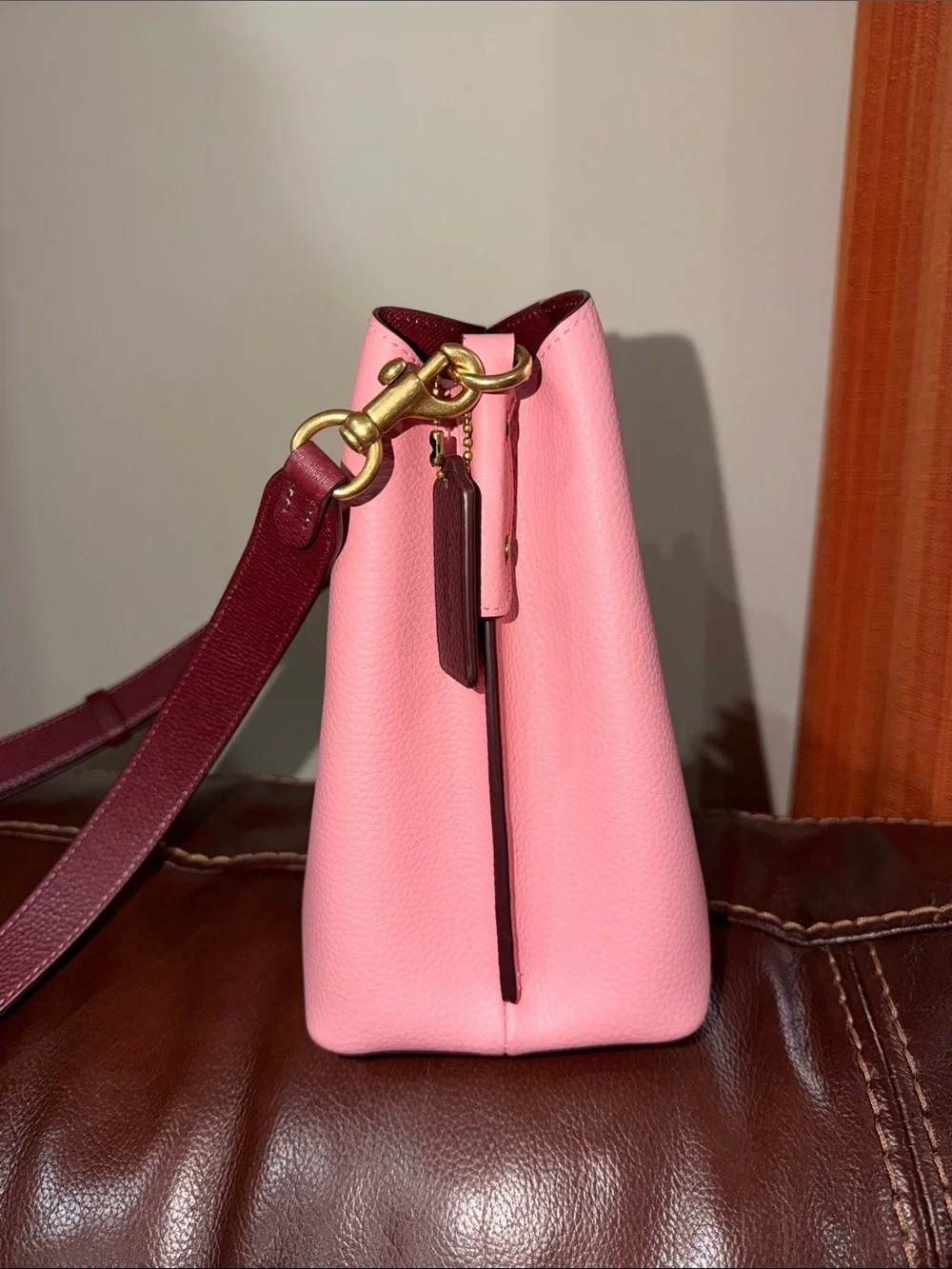 ‼️Coach Willow Bucket Bag Pink Leather Crossbody Bag